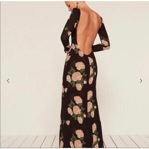 Reformation Rome in Venus Floral Open Back Long-Sleeve Maxi Dress with train